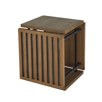 China Traditional Metal Slat Zinc Oak Solid Wood Side End Table for sale