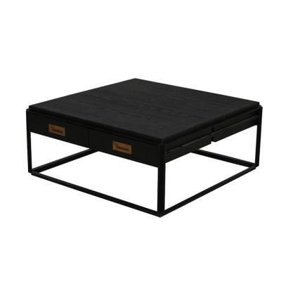 China Traditional Vintage Industrial Black Oak Wood Metal Square Coffee Table for sale