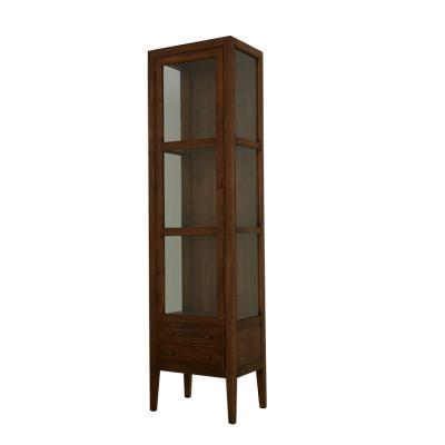 China Traditional Glass Door Distressed Vintage Antique Reclaimed Old Fir Wood Cabinet for sale