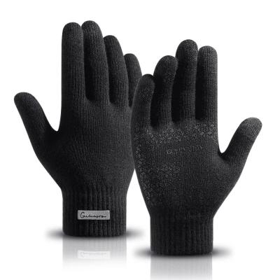 China Plain Winter Arctic Velvet Knitted Warm Wind Proof Wrist Riding Gloves Mens Plush Wool Elastic Gloves for sale