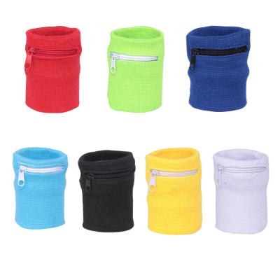 China HUALIAN Cotton Terry Cloth Wrist Wallet Universal Sports Wristband With Zipper Sweatband for sale