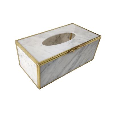 China Custom Made Modern Luxury White Marble Rectangle Hotel Decor Tissue Paper Napkin Paper Natural Marble Box Cover for sale