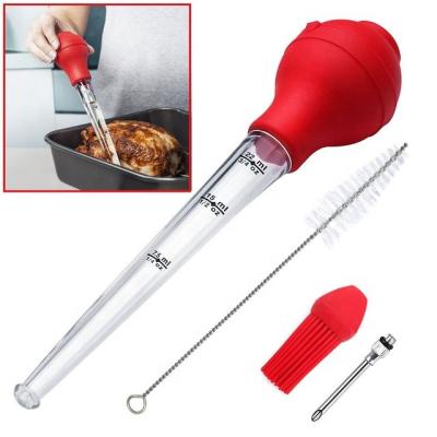 China Easily Cleaned 5 in 1 Kitchen BBQ Accessories Food Grade Heat Resistant Silicone & LIKE Turkey Baster with Cleaning Brush for sale