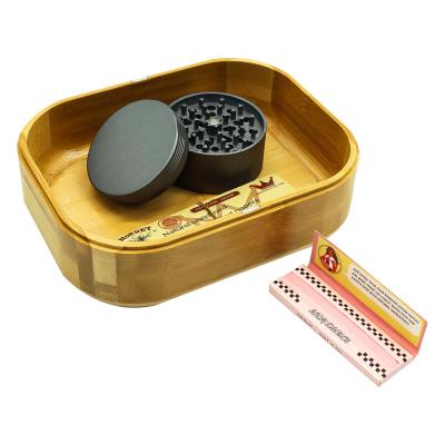 China Have Magnetic 180*140MM Tinplate+Bamboo Cigarette Box Storage Box Cigarette Tray for sale