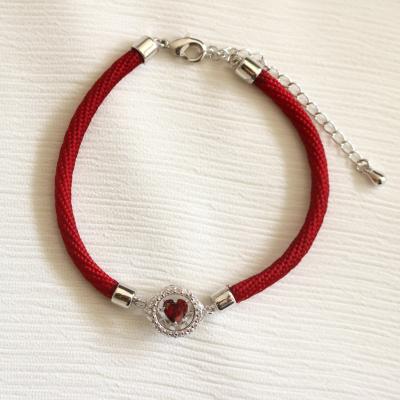 China CLASSIC High Quality 925 Silver Diamond Cut Red CZ Heart Bracelet Wire Bangle for sale