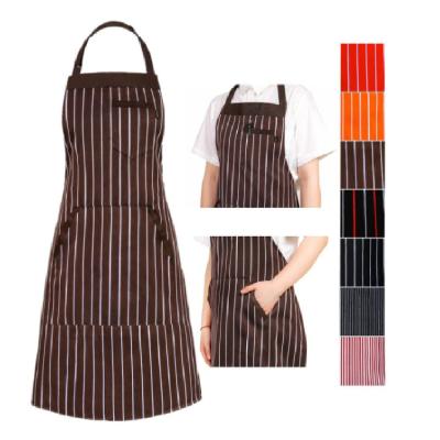 China Custom Logo Kitchen Apron Set Promotional Gift Simple Fashion Apron for Men Women (Coffee Stripe) for sale