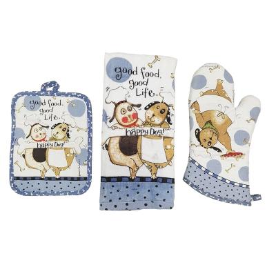 중국 Thickened Oven Mitt Glove Country Style Printing Heat Resistant Oven Mitt Potholder Towel Set-Set of 3 판매용