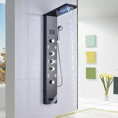 China With Sliding Bar Wholesale Price Wall Shower Panels Display Screen Thermostat Bathroom Shower Customs Lead Faucet Set For Family Bathroom for sale