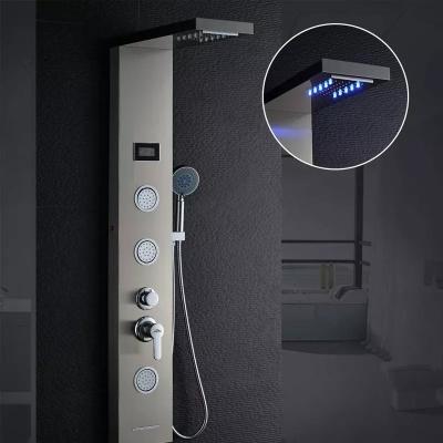 China With Sliding Bar Wholesale Price Wall Shower Panels Display Screen Thermostat Bathroom Shower Customs Lead Faucet Set For Family Bathroom for sale