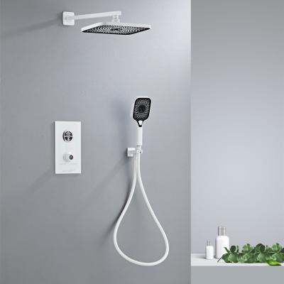 China High Quality Wall Mounted White Brass 2 Mode Slide Bar Bathroom Rainfall Shower Set With LED Temperature Display for sale