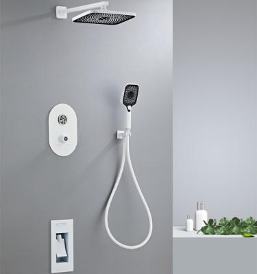 China White Brass Wall Mounted 3 Function Sliding Bar Bathroom Rainfall Shower Set With LED Temperature Display for sale