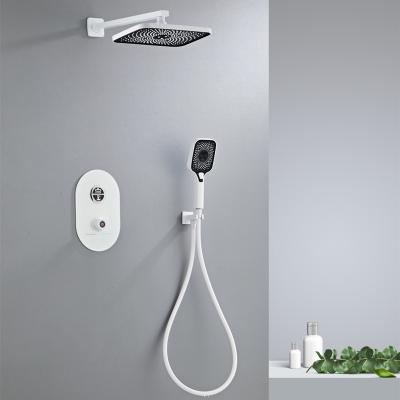 China White Brass Wall Mounted Dual Function Sliding Bar Bathroom Rainfall Shower Set With LED Temperature Display for sale