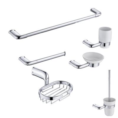 China Sustainable Chrome Project Modern Sanitary Fittings 6 Pcs Brass Hotel Bathroom Accessories Set for sale