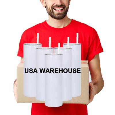 China Sustainable USA Warehouse Stocked 20oz 20oz Stainless Steel Straight Lean Sublimation Empty Tumblers With Slide Lids And Plastic Straw for sale