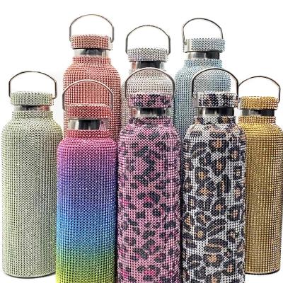 China 350ml 500ml 600ml 750ml Bling Diamond Sparkling Rhinestone Vacuum Insulated Custom High End Viable Beverage Stainless Steel Water Bottle for sale