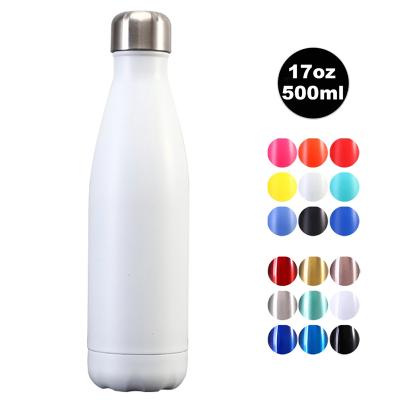 China Sustainable 17oz 500ml Double Wall Vacuum Insulated Matte Black Powder Coated Thermal Cola Shape 304 Stainless Steel Water Bottle for sale