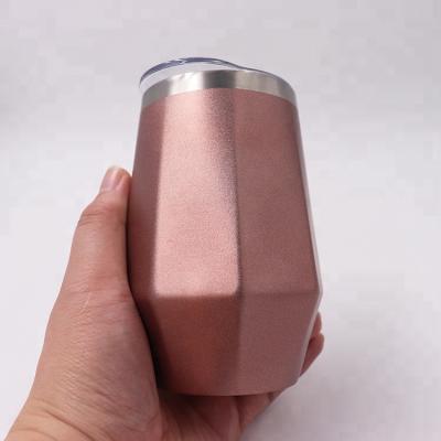 China 12oz Diamond Shaped Double Wall Vacuum Insulation Stainless Steel Rose Gold Coffee Wine Cup Viable Tumbler for sale