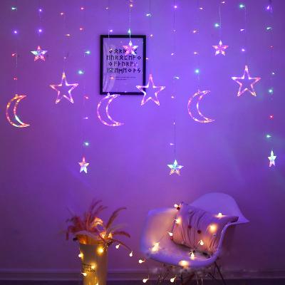 China New Design Love Shape LED Star Moon Curtain String Lights For Holiday Room Indoor Outdoor Decoration for sale