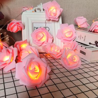 China Rose Flower Battery Operated Lit Rose String Lights Artificial Flower String Light for Wedding Valentine Room Festival Decoration for sale