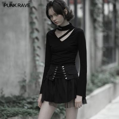 China Anti-Static Punk Drawstring Rave Knee-Length Casual Mesh Skirt OPQ-615BQF Black Chiffo Plated Mini Skirt for sale