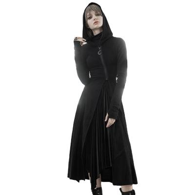 China Lady punk anti-static Autumn Knitted Casual Zipper Black of praise OPY-485XCF gather waist directed Hood Long Jacket for sale