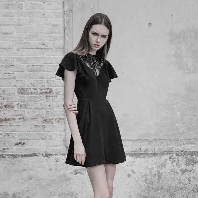 China Breathable New Slim Elegant Gothic A Line Lace Dresses Women's Little Black Dress Woman for sale