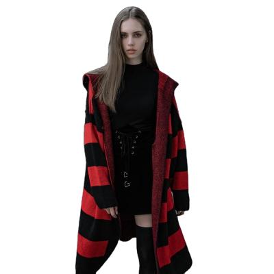 China PUNKRAVE OPM-116 Long Sweater Women Anti-Shrink Striped Jacket Long Coats With Hood for sale