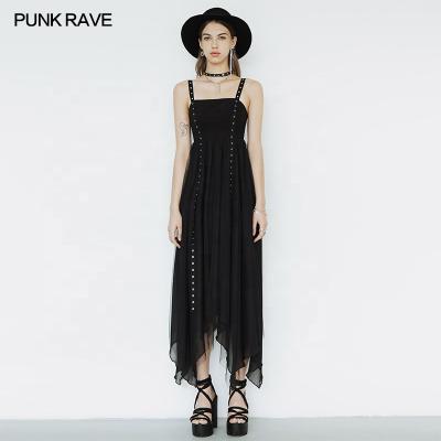 China Women's Anti-static Punk Casual Irregular Chiffon Sleevelessess Summer Praise OPQ-1110DQF Black Camisole Mesh Dress for sale