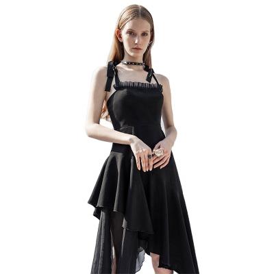 China Anti-static punk rave OPQ-1029LQF ladies evening party ladies elegant prom camisole asymmetrical black ruffle dress for sale