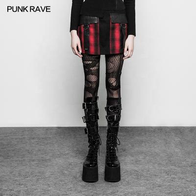 China High praise waist plaid skirt OPQ-272 red punk clothing anti-static beautiful punk skirt for sale