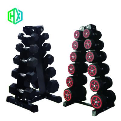 China 2021 Indoor 6 Rows Stand Up Weight Gym Metal Wholesale Commercial Home Dumbbell Set With Rack for sale