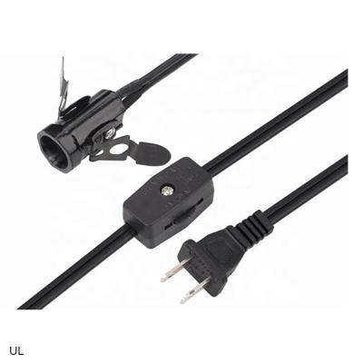 China Home Appliance American US 2 Pin AC Salt Lamp Cables Black Rotary Switch Electrical Wire Extension Cord With UL for sale