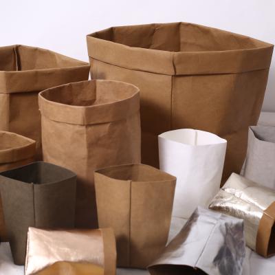 China High Quality Customized Durable Bag Recycled LOGO Washable Paper Bag Plain Eco Friendly Storage Packaging Materials For Food Factories for sale