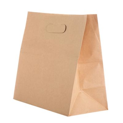 China Disposable Custom Logo Paper Bag For Food Packaging Take Away Kraft Paper With Hollow Out Handle for sale