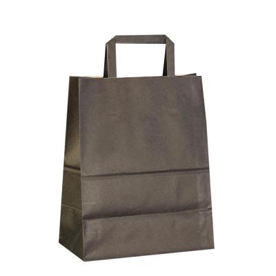 China Cheap Disposable Kraft Paper Gift Bags Plain Black Shopping Bags With Customized Logo Take Away Food For Restaurant for sale