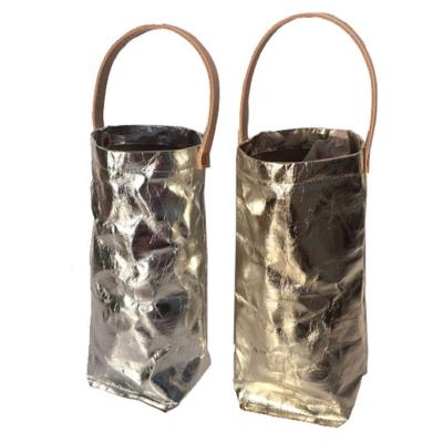 China Recycled Washable Wine Carry Portable Bag Customized Logo Bottle Tote Bag Eco Friendly Single Materials Paper Wine Tote Bag for sale