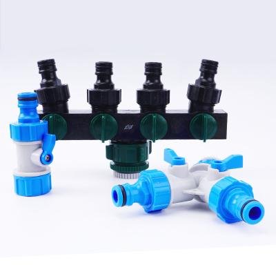 China Adjustable Four Way Plastic Garden Irrigation Water Divider Intake Valve Irrigation Sprinkler Drip Irrigation Hose Pipe Connector for sale