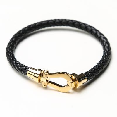 China New Fashion CLASSIC Multi Layer Stainless Steel Horseshoe Real Genuine Leather Bracelet Horse's Hoof For Men for sale