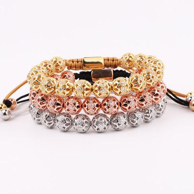 China New Jewelry Luxury CLASSIC CZ Rental Design Pave Flower Ball Men Women Macrame Wrap Bracelet Gold Plated for sale