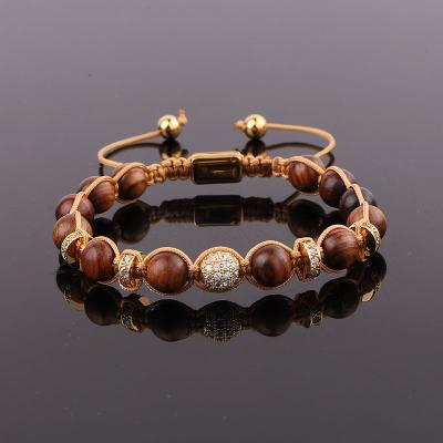 China CLASSIC New Design CZ Wooden Beads Bracelet Pave Charm Rope Macrame Bracelet Braided Custom Women Men for sale