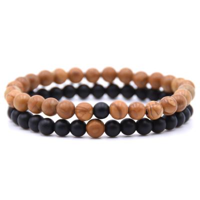 China 2020 new fashion bracelet simple design 6MM Matte Onyx Stone Elastic Beads CLASSIC bracelet set men women for sale