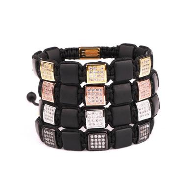 China CLASSIC High Quality Black Agate CZ Men Bracelet Pave Square Beads Natural Stone Woven Macrame Wrap Bracelet for sale