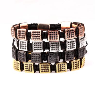 China CLASSIC Luxury Bracelet Men CZ Pave Square Beads String Braided Macrame Bracelet Custom Men for sale