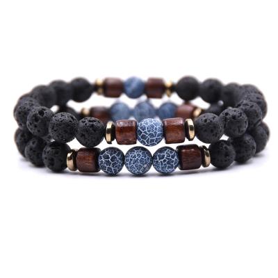 China Fashion CLASSIC Bracelet Set 8mm Natural Wood Lava Stone Bead For Men And Women Bead Bracelet Set for sale