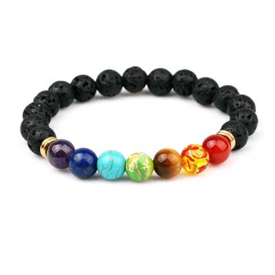 China CLASSIC High Quality 7 Chakra Healing Stone Natural Energy Bead Stainless Steel Elastic Bracelet for sale