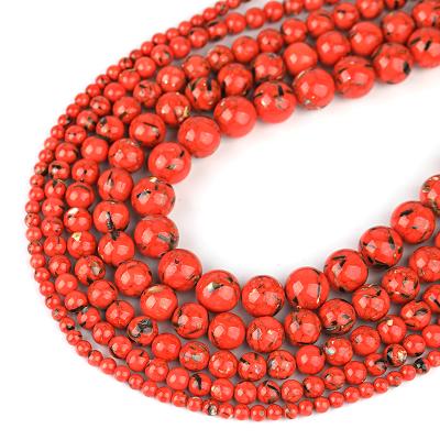 China Wholesale Natural Stone Shell Orange Glitter Turquoise Stone Loose Beads Round For Jewelry Making for sale