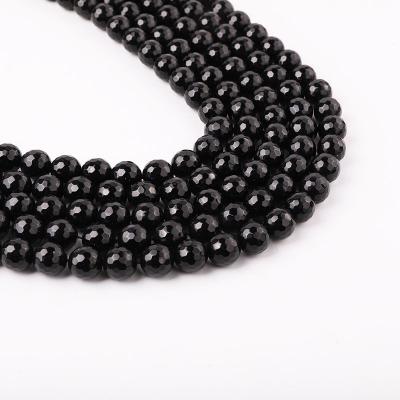 China Wholesale High Quality Natural Stone Stone Faceted Black Agate Loose Round Beads For Jewelry Making for sale