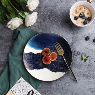 China BBA448 Household Retro Steak Western Bone China Sustainable European Ceramic Dinnerware Set Plate Handmade Ceramic Dish for sale