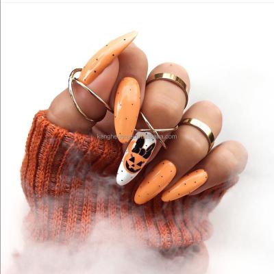 China French 24 pcs  Round Nails Nude Cute Kawaii Halloween Nails Ghost Face Pink Cute Press On False Nails for sale