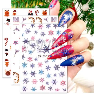 China Nail Art Decoration White 3d 5d rainbow colorful tree wooden candies snowflake merry christmas series nail art stickers for sale